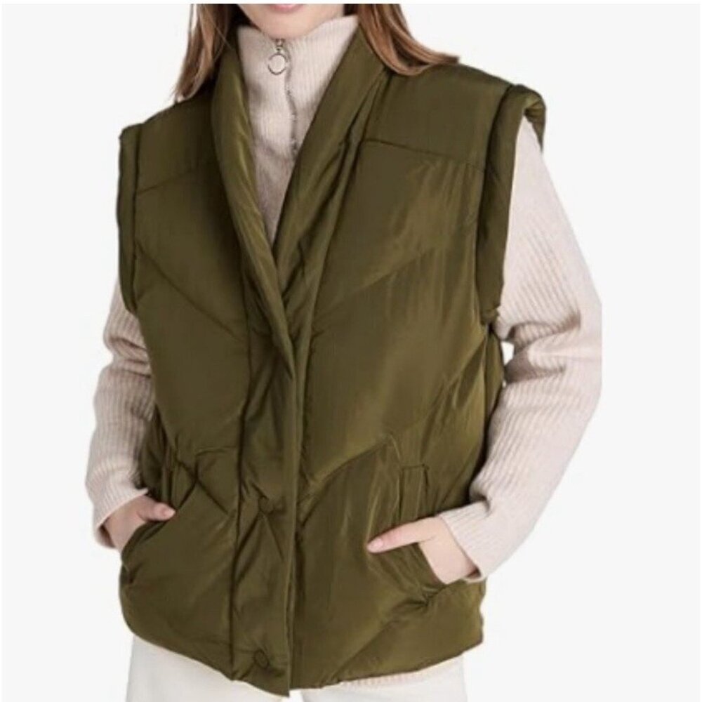 Blank NYC Olive Green v neck Quilted Puffer Vest